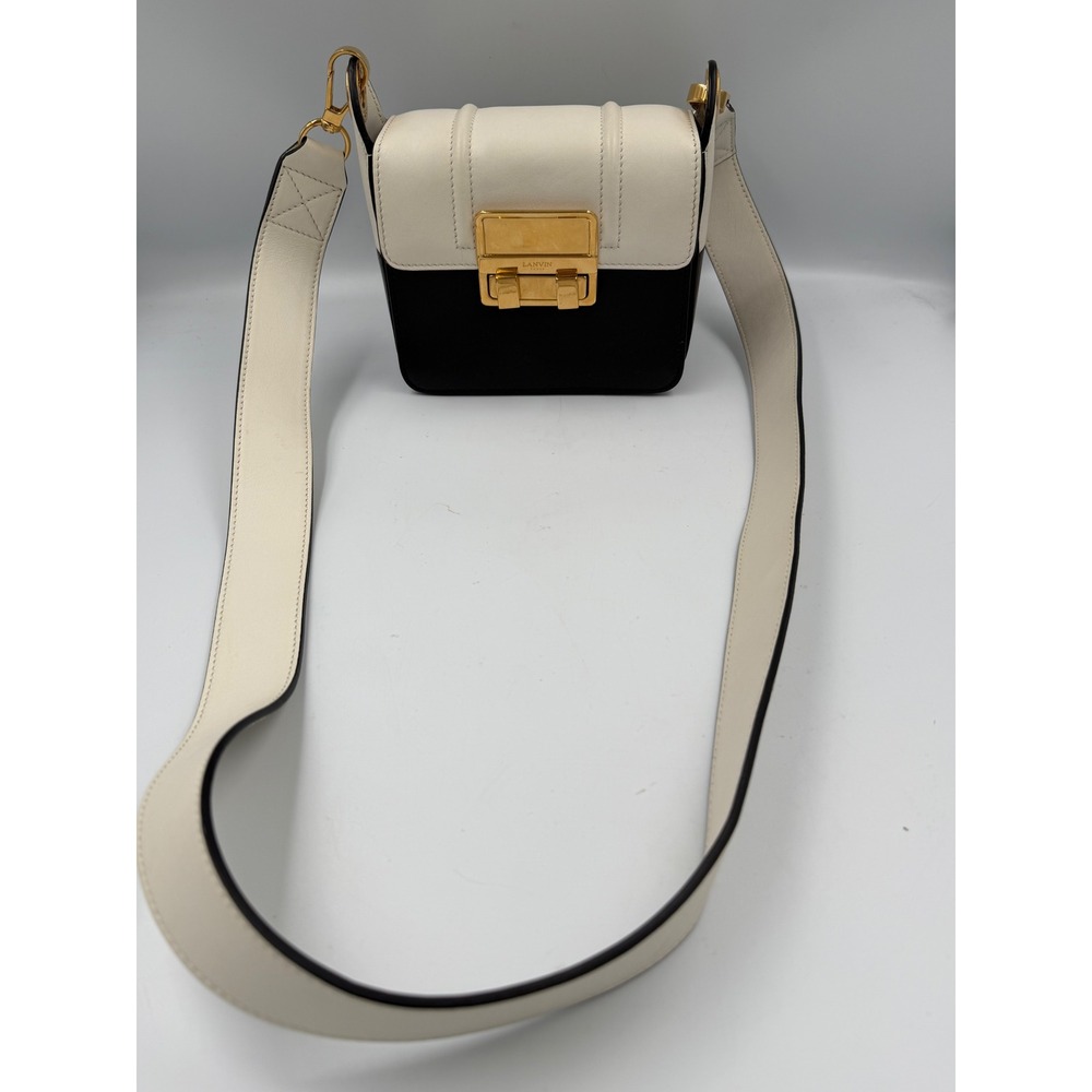 Lanvin Jiji Mini Crossbody Bag Black White Leather Gold Hardware Made in Italy